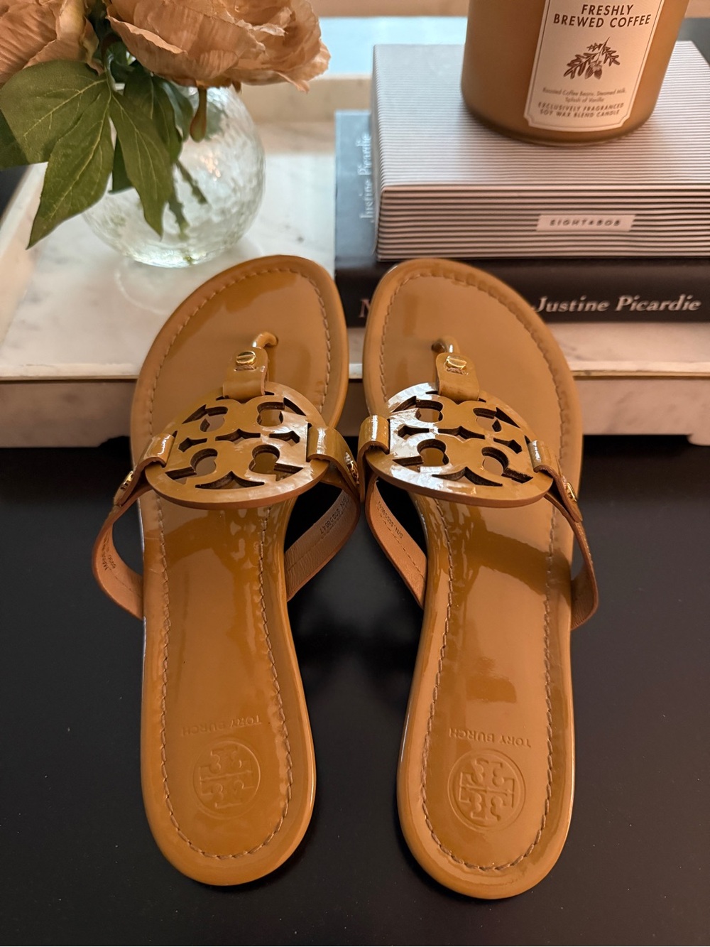 Tory Burch Miller Patent Sandals in Tan